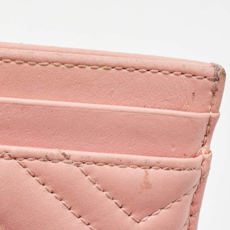 Pre Owned Gucci Pink Matelassé Leather GG Marmont Card Holder