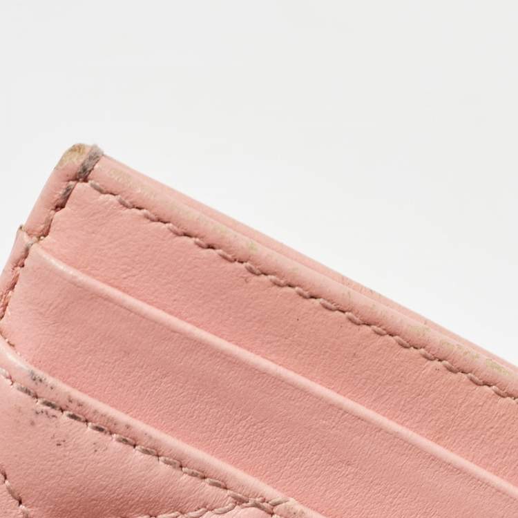 Pre Owned Gucci Pink Matelassé Leather GG Marmont Card Holder