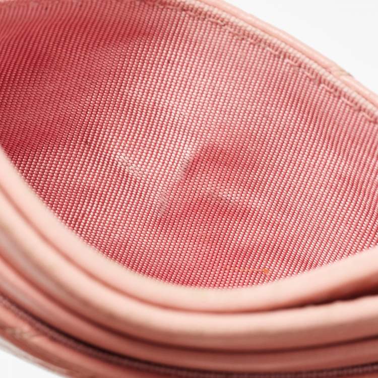 Pre Owned Gucci Pink Matelassé Leather GG Marmont Card Holder