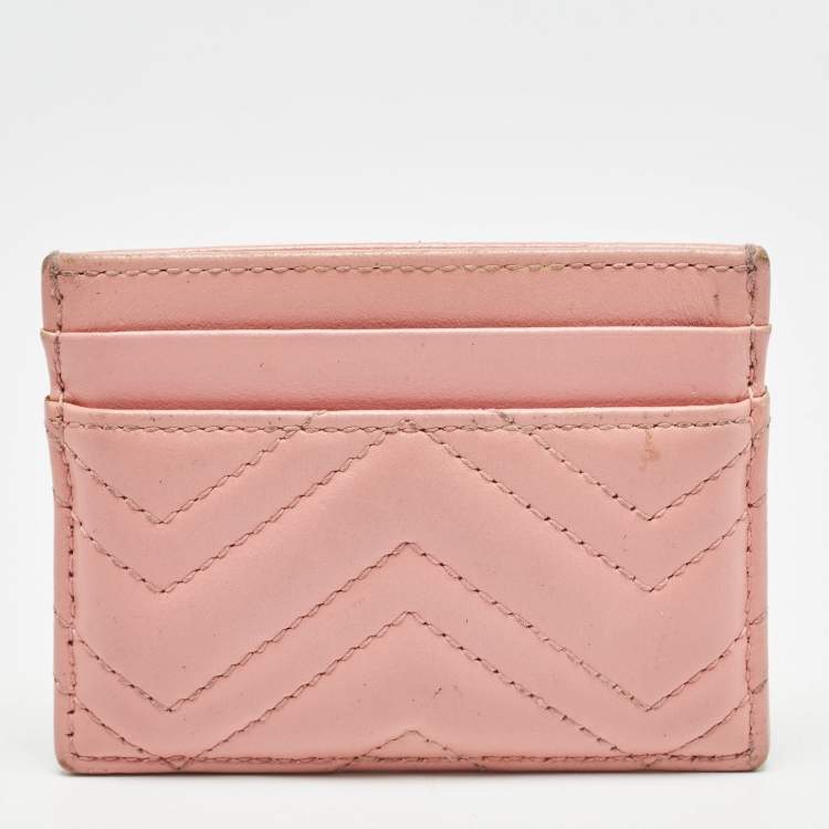 Pre Owned Gucci Pink Matelassé Leather GG Marmont Card Holder