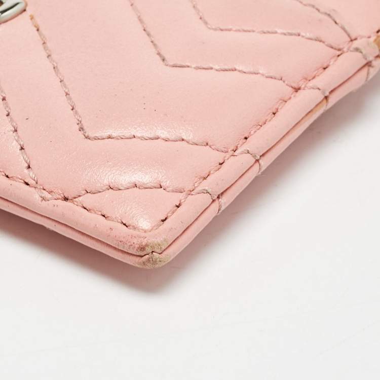 Pre Owned Gucci Pink Matelassé Leather GG Marmont Card Holder