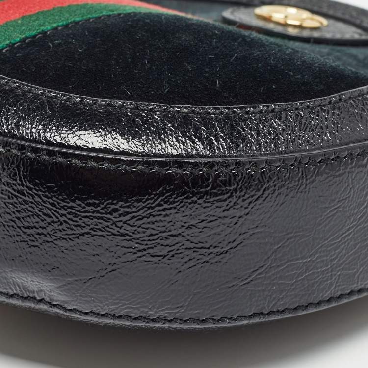 Pre Owned Gucci Black Leather and Suede Mini Web Ophidia Round Shoulder Bag