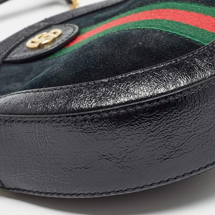 Pre Owned Gucci Black Leather and Suede Mini Web Ophidia Round Shoulder Bag