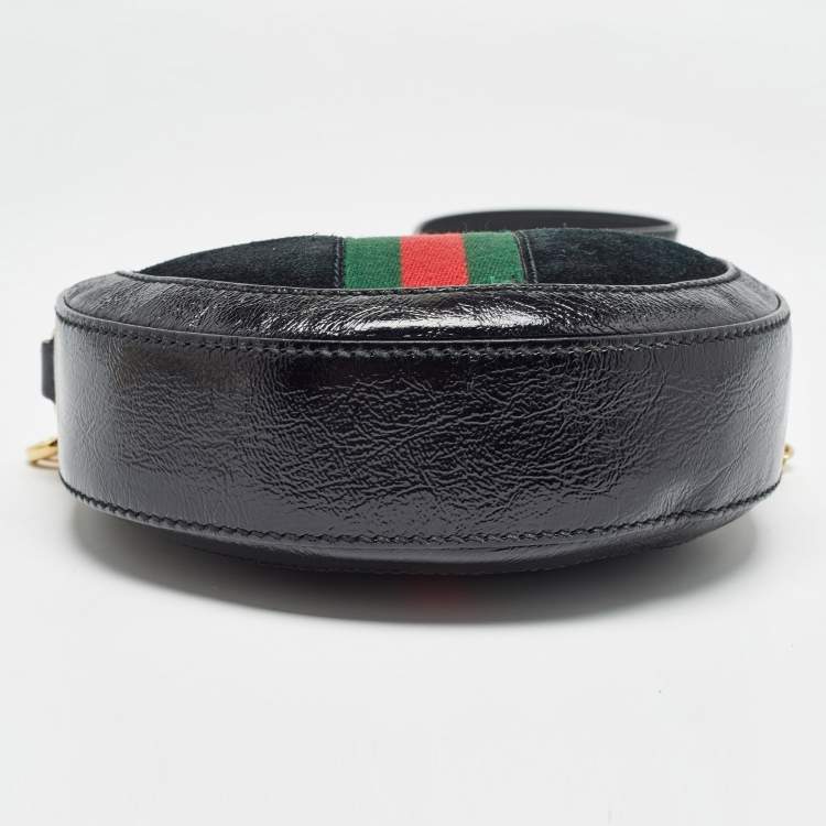 Pre Owned Gucci Black Leather and Suede Mini Web Ophidia Round Shoulder Bag