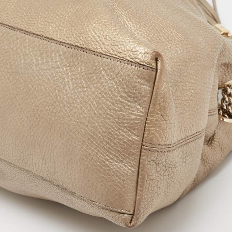 Pre Owned Gucci Light Gold Leather Medium Soho Chain Tote