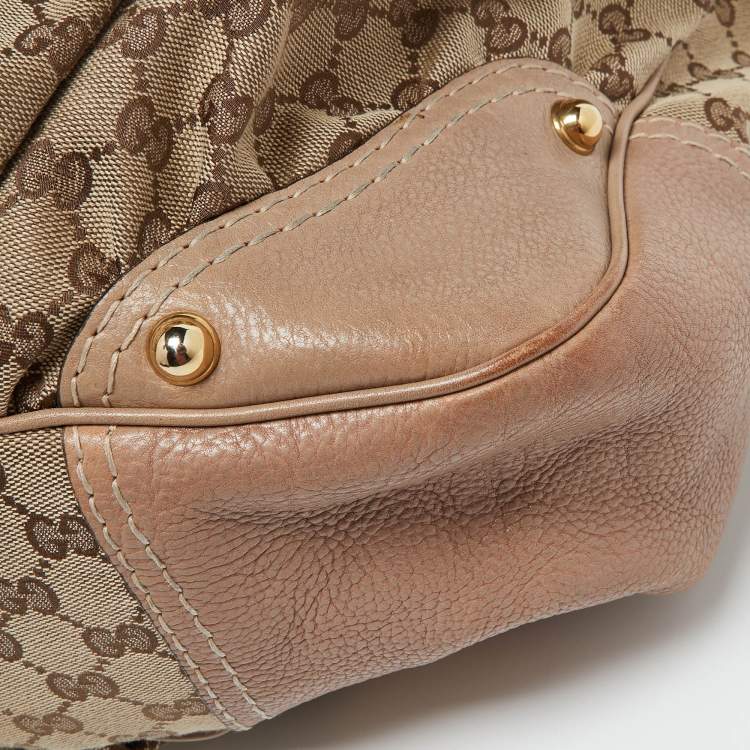 Pre Owned Gucci Beige/Brown GG Canvas and Leather Large Jockey Hobo