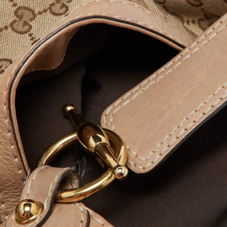 Pre Owned Gucci Beige/Brown GG Canvas and Leather Large Jockey Hobo