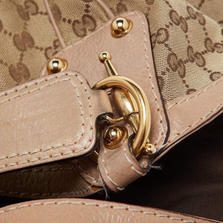 Pre Owned Gucci Beige/Brown GG Canvas and Leather Large Jockey Hobo