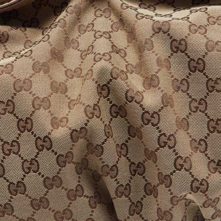 Pre Owned Gucci Beige/Brown GG Canvas and Leather Large Jockey Hobo