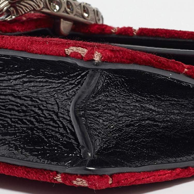 Pre Owned Gucci Red/Black GG Velvet and Patent Leather Super Mini Dionysus Shoulder Bag