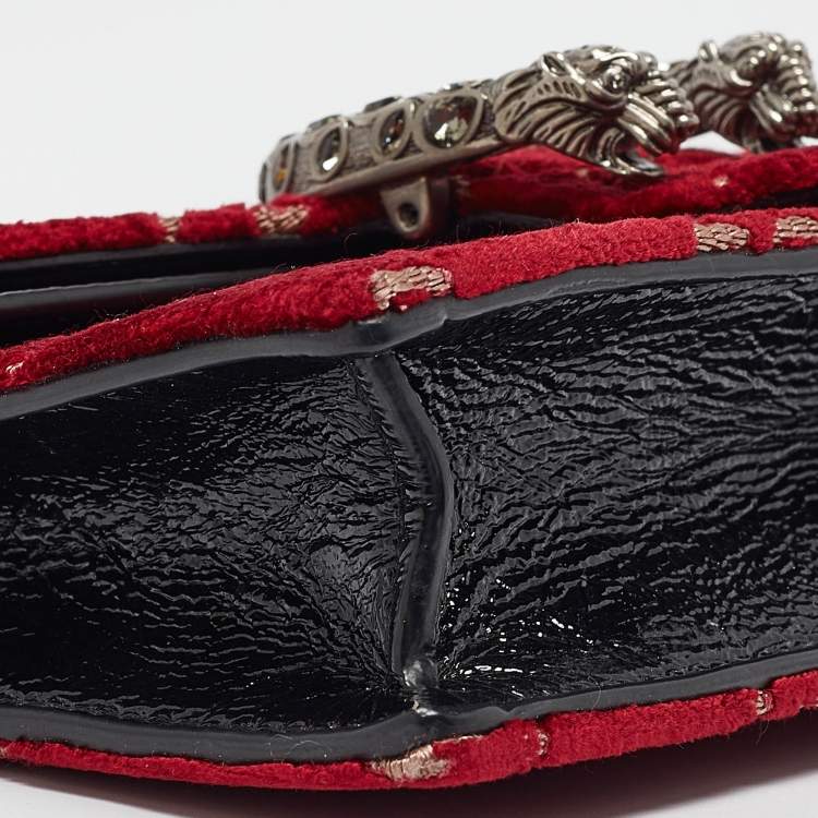 Pre Owned Gucci Red/Black GG Velvet and Patent Leather Super Mini Dionysus Shoulder Bag