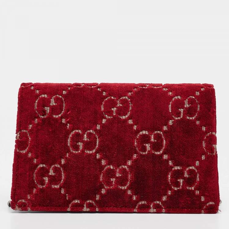 Pre Owned Gucci Red/Black GG Velvet and Patent Leather Super Mini Dionysus Shoulder Bag