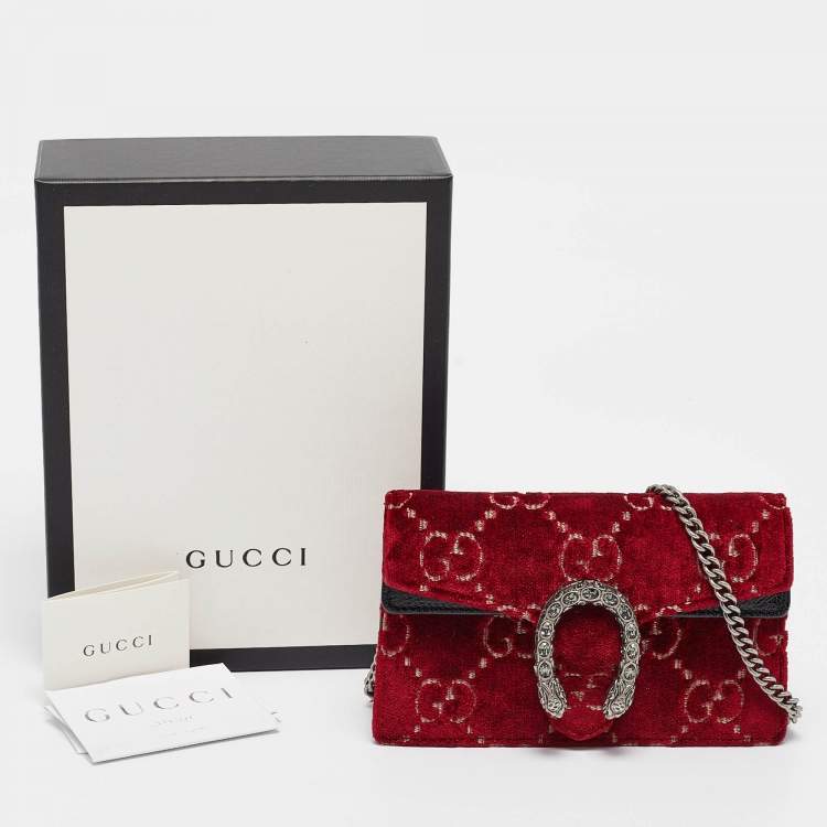 Pre Owned Gucci Red/Black GG Velvet and Patent Leather Super Mini Dionysus Shoulder Bag