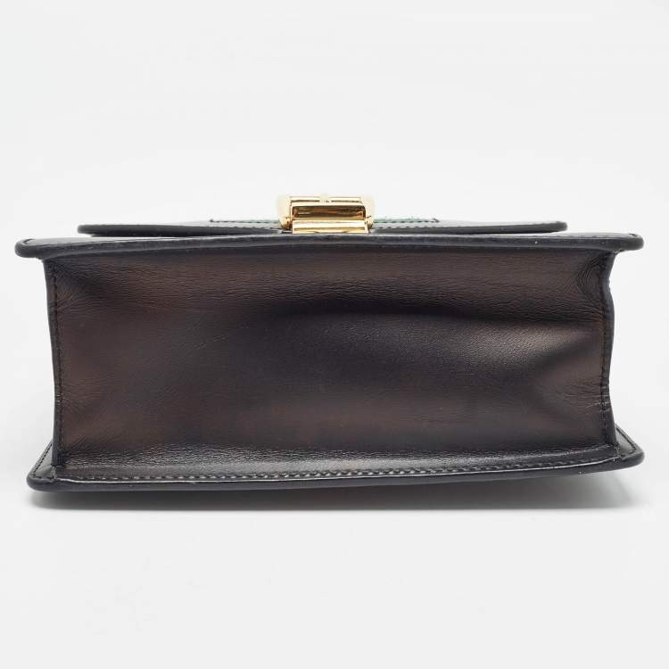 Pre Owned Gucci Black Leather Mini Web Chain Sylvie Top Handle Bag