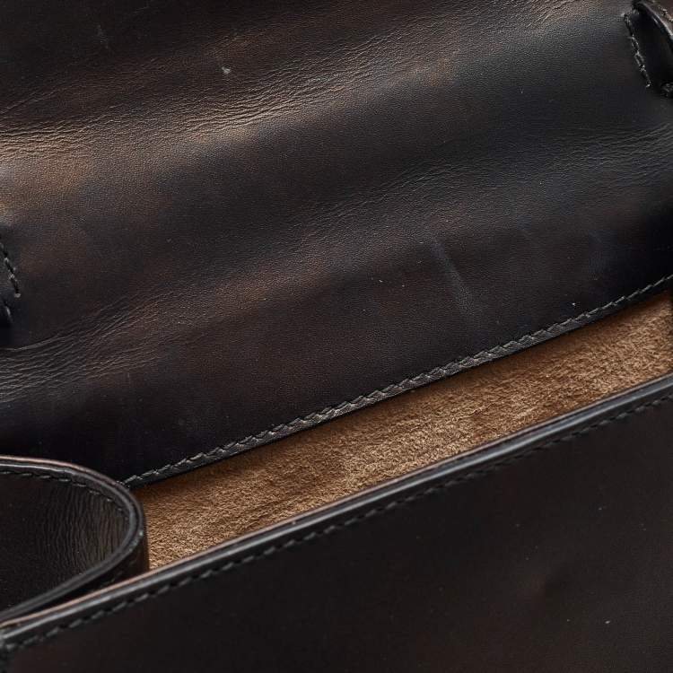 Pre Owned Gucci Black Leather Mini Web Chain Sylvie Top Handle Bag