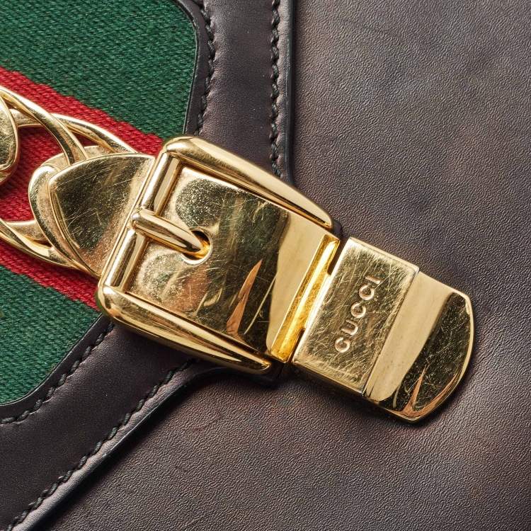 Pre Owned Gucci Black Leather Mini Web Chain Sylvie Top Handle Bag
