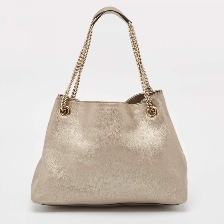 Pre Owned Gucci Light Gold Leather Medium Soho Chain Shoulder Bag