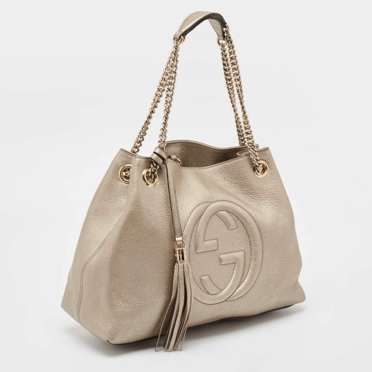 Pre Owned Gucci Light Gold Leather Medium Soho Chain Shoulder Bag