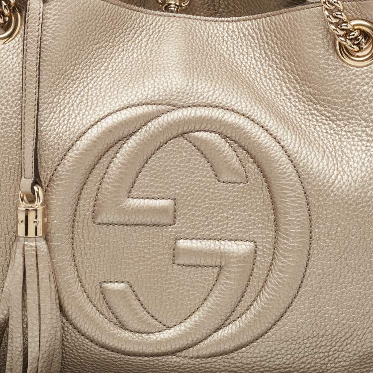Pre Owned Gucci Light Gold Leather Medium Soho Chain Shoulder Bag