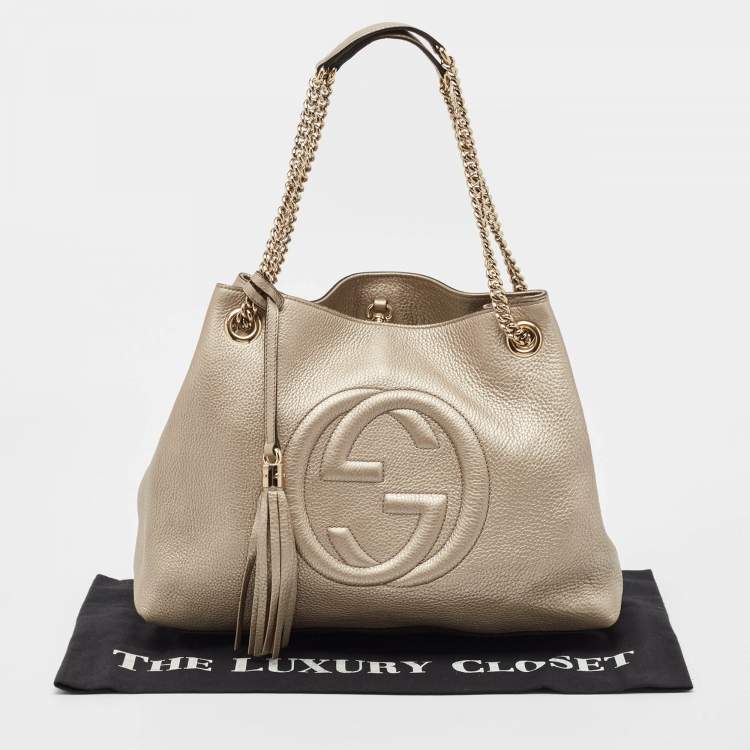 Pre Owned Gucci Light Gold Leather Medium Soho Chain Shoulder Bag