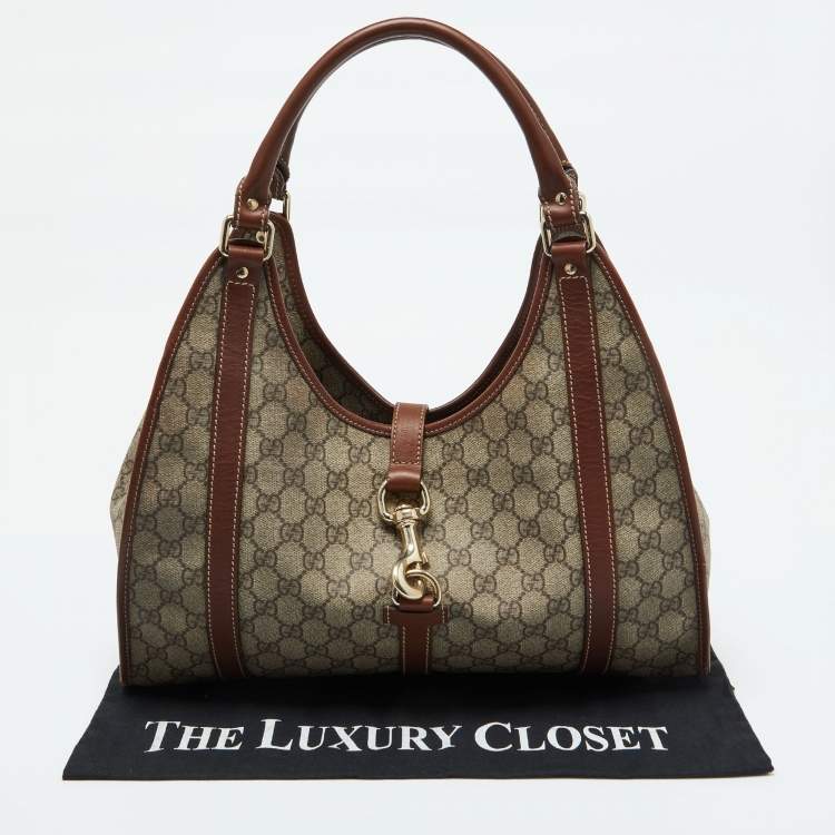 مملوكة مسبقًا Gucci Beige/Brown GG Supreme Canvas and Leather Jackie O Hobo