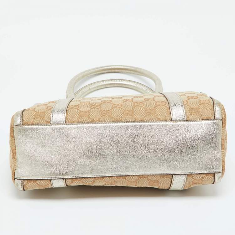 Pre Owned Gucci Beige/Gold GG Canvas and  Leather Small Abbey Boston Bag