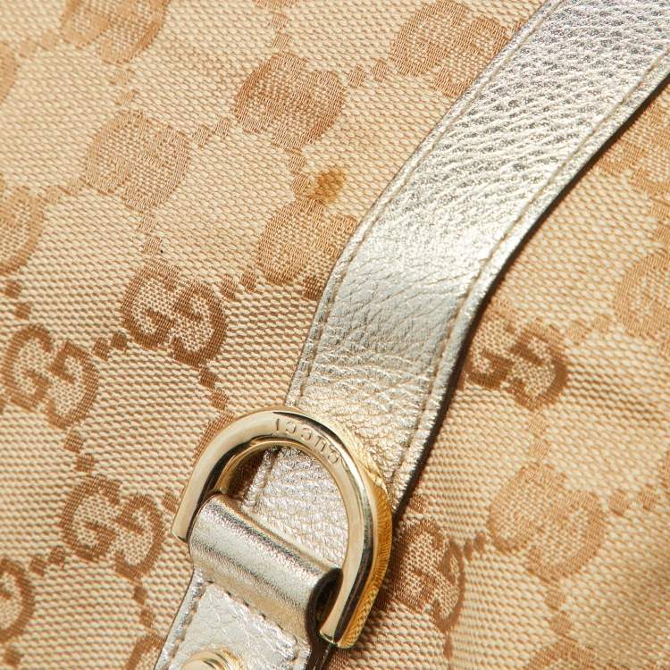 Pre Owned Gucci Beige/Gold GG Canvas and  Leather Small Abbey Boston Bag