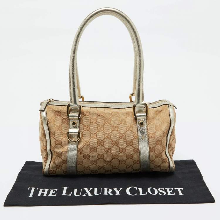 Pre Owned Gucci Beige/Gold GG Canvas and  Leather Small Abbey Boston Bag