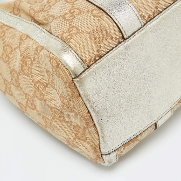 Pre Owned Gucci Beige/Gold GG Canvas and  Leather Small Abbey Boston Bag