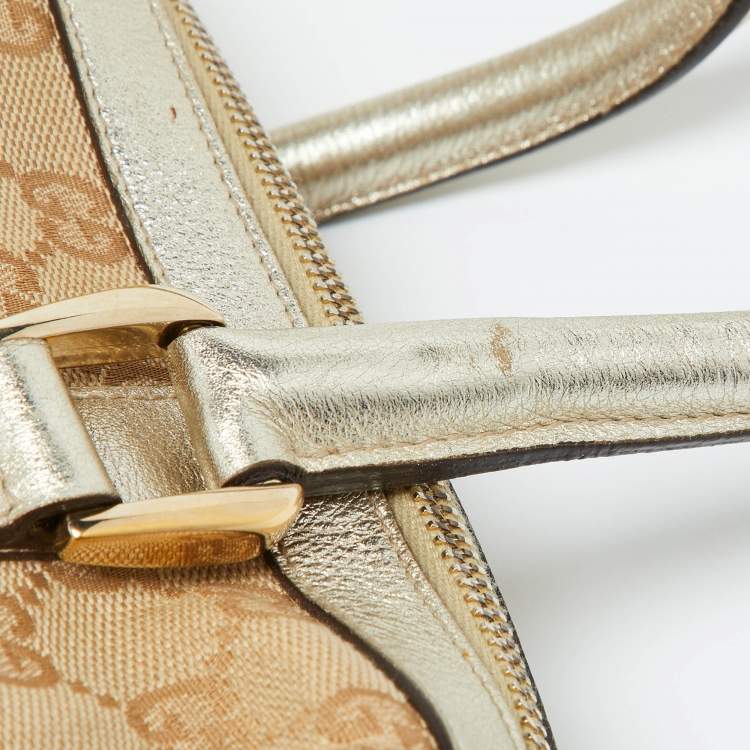 Pre Owned Gucci Beige/Gold GG Canvas and  Leather Small Abbey Boston Bag