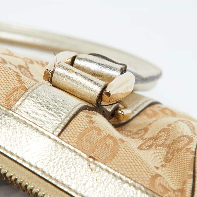Pre Owned Gucci Beige/Gold GG Canvas and  Leather Small Abbey Boston Bag