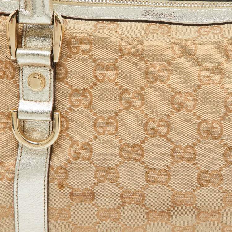 Pre Owned Gucci Beige/Gold GG Canvas and  Leather Small Abbey Boston Bag
