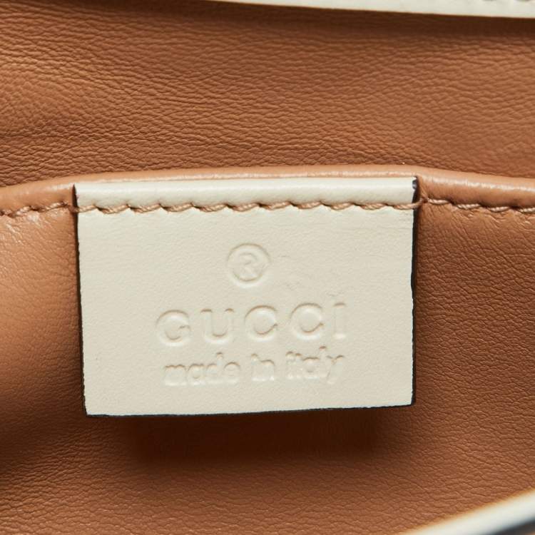 Pre Owned Gucci Off White Leather Mini Faux Pearl Studded Broadway Bee Shoulder Bag