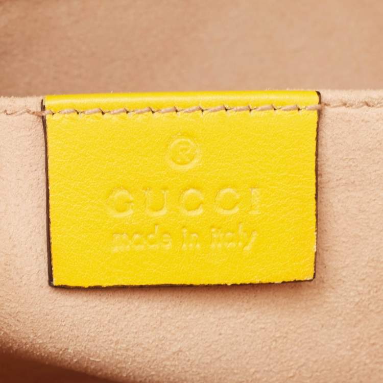 Pre Owned Gucci Yellow Matelassé Leather Mini GG Marmont Shoulder Bag