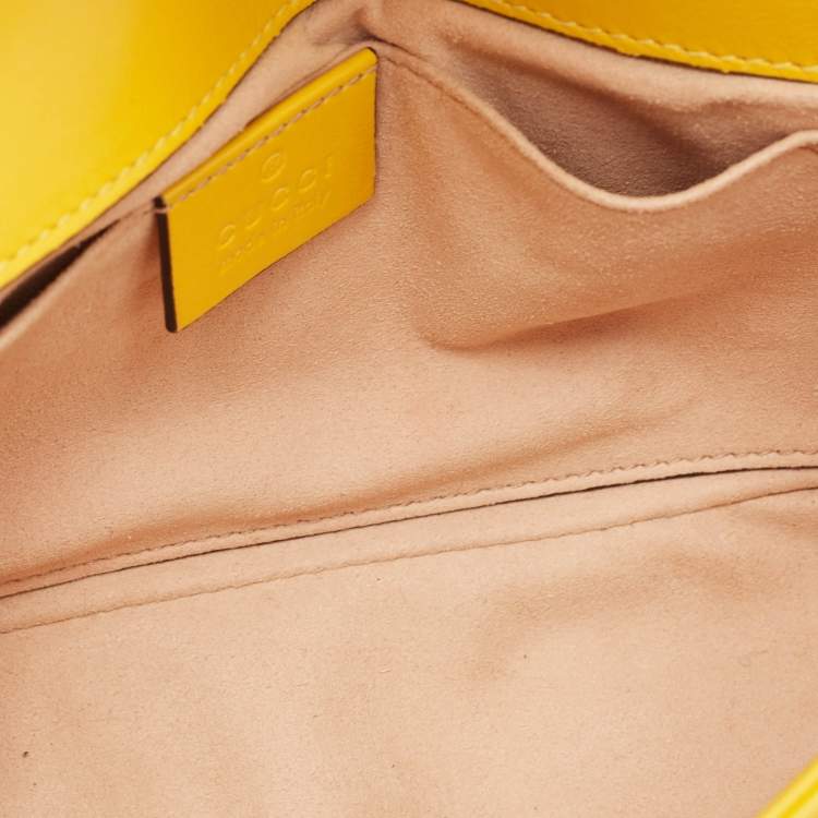 Pre Owned Gucci Yellow Matelassé Leather Mini GG Marmont Shoulder Bag