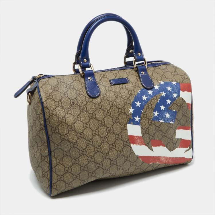 Pre Owned Gucci Multicolor GG Supreme Canvas and Leather Medium US Flag Joy Boston Bag