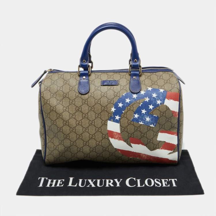 Pre Owned Gucci Multicolor GG Supreme Canvas and Leather Medium US Flag Joy Boston Bag