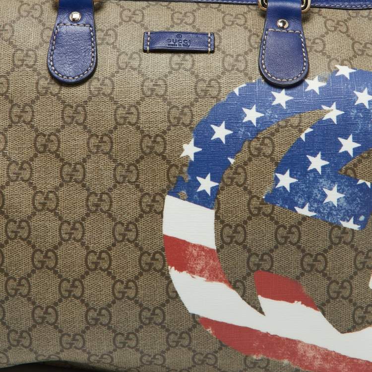 Pre Owned Gucci Multicolor GG Supreme Canvas and Leather Medium US Flag Joy Boston Bag