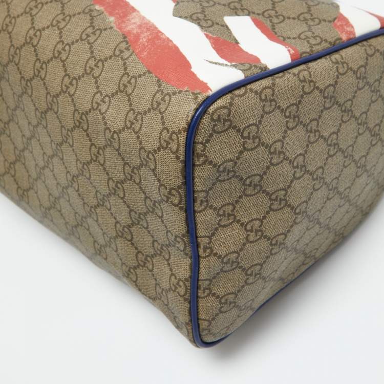 Pre Owned Gucci Multicolor GG Supreme Canvas and Leather Medium US Flag Joy Boston Bag