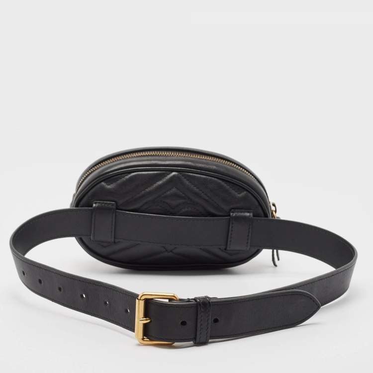 Pre Owned Gucci Black Matelassé Leather GG Marmont Belt Bag