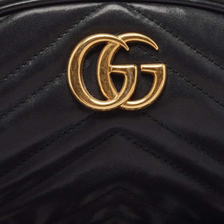 Pre Owned Gucci Black Matelassé Leather GG Marmont Belt Bag