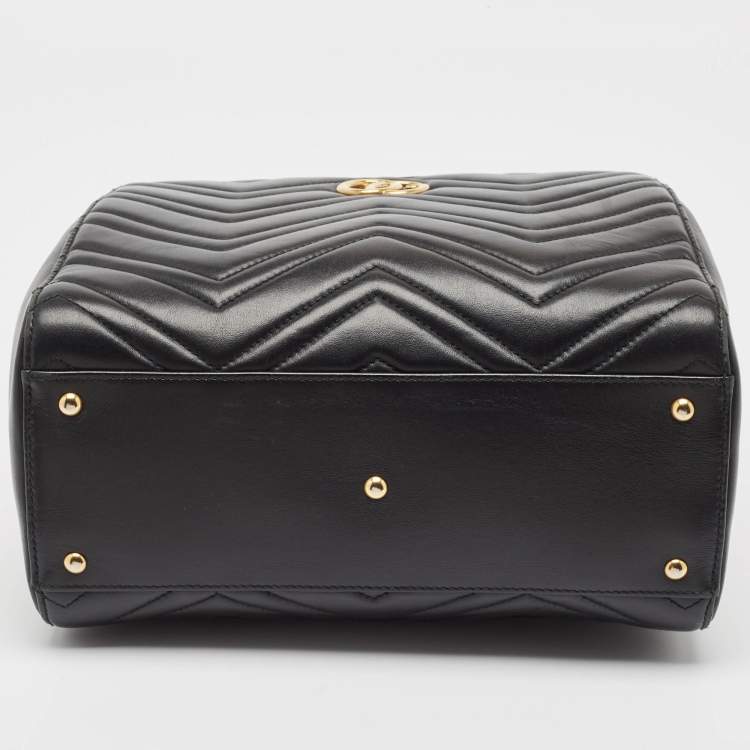 Pre Owned Gucci Black Matelasse Leather Small GG Marmont Tote