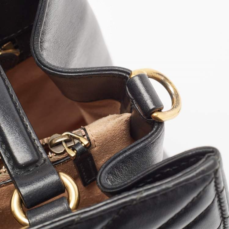 Pre Owned Gucci Black Matelasse Leather Small GG Marmont Tote