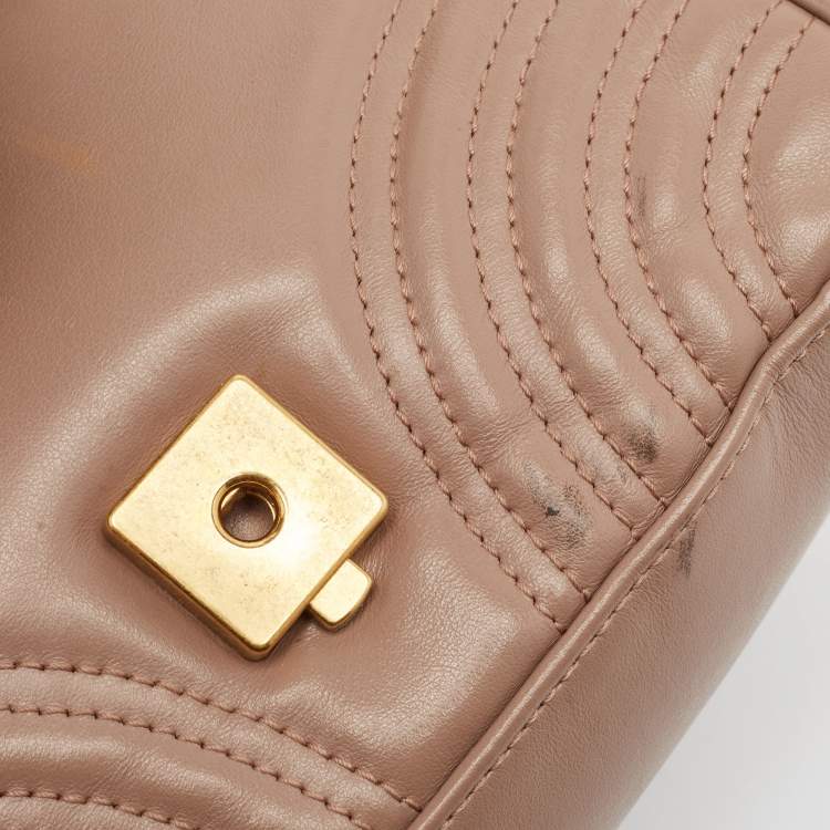 Pre Owned Gucci Beige Matelasse Leather Mini GG Marmont Top Handle Bag