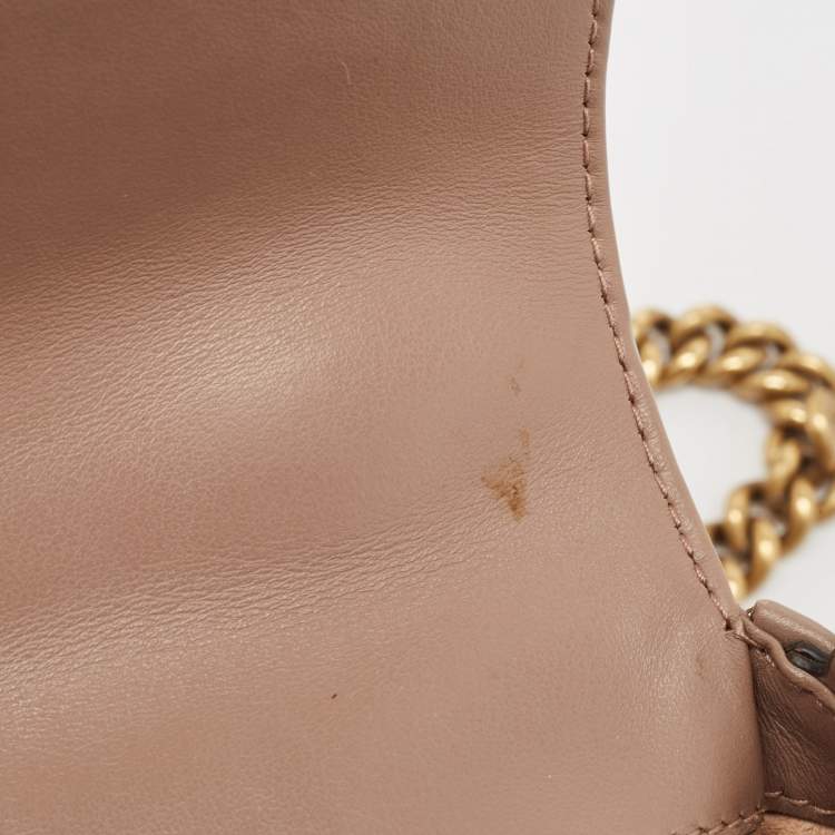 Pre Owned Gucci Beige Matelasse Leather Mini GG Marmont Top Handle Bag