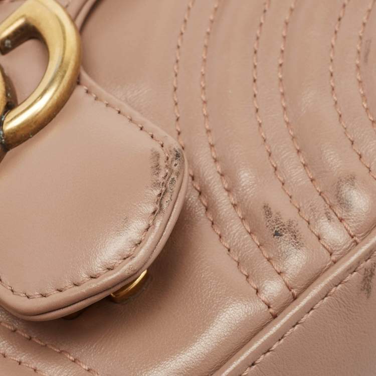Pre Owned Gucci Beige Matelasse Leather Mini GG Marmont Top Handle Bag