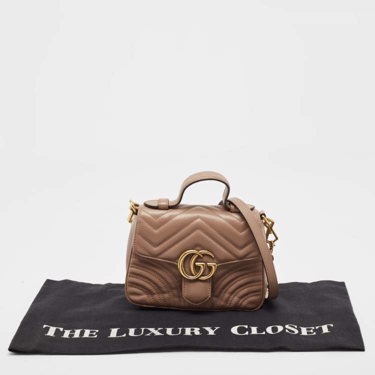 Pre Owned Gucci Beige Matelasse Leather Mini GG Marmont Top Handle Bag