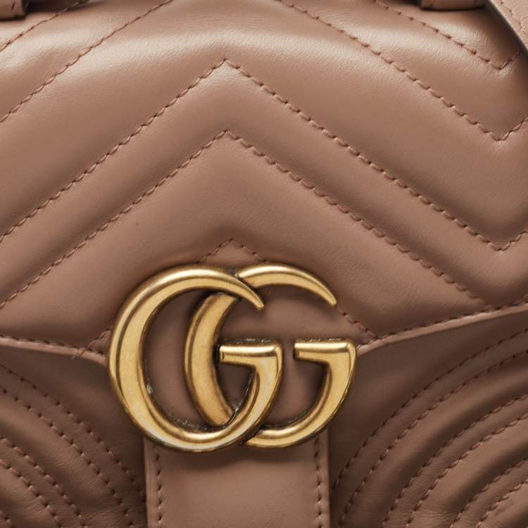 Pre Owned Gucci Beige Matelasse Leather Mini GG Marmont Top Handle Bag