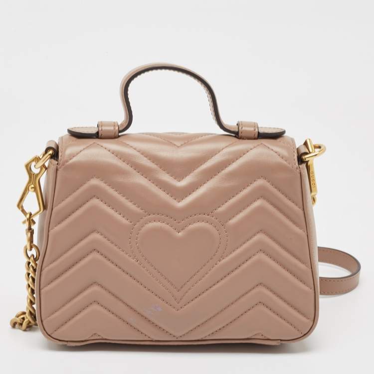 Pre Owned Gucci Beige Matelasse Leather Mini GG Marmont Top Handle Bag