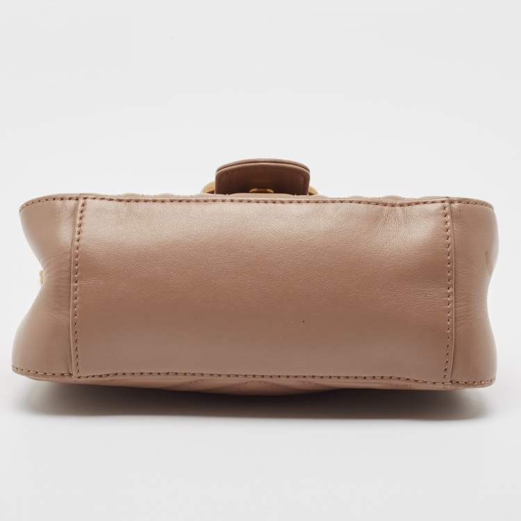Pre Owned Gucci Beige Matelasse Leather Mini GG Marmont Top Handle Bag